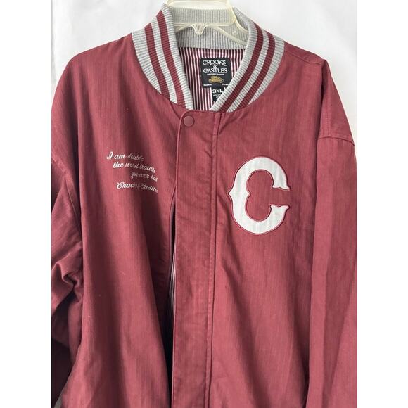 Crooks & Castles jacket 3XL, maroon/gray, “The Ruling Elite / Trouble Makers” - Picture 8 of 11
